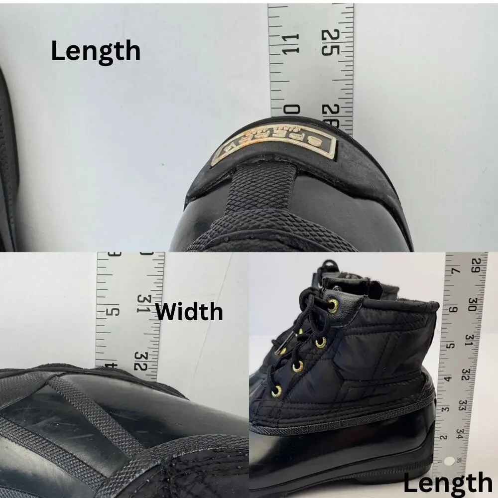 Sperry Black Waterproof Rubber‎ Nylon Quilted Lace Up Gulf Duck Fleece Boots 7M